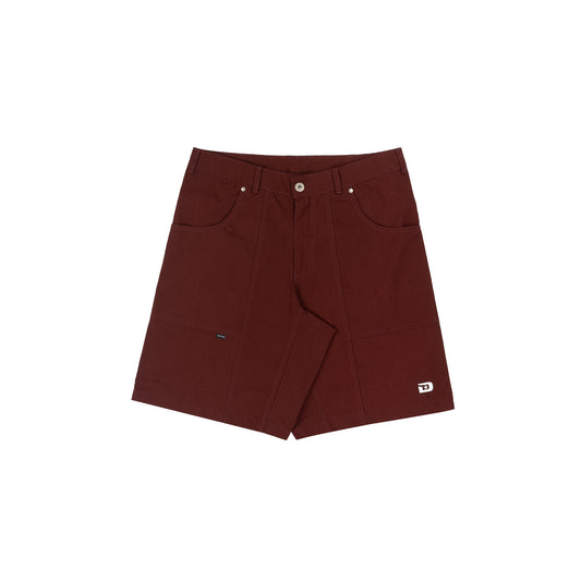 Wide Twill Shorts in Burgundy