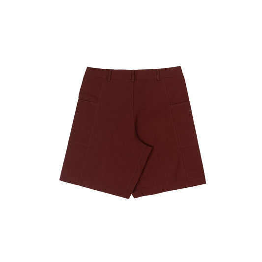 Wide Twill Shorts in Burgundy