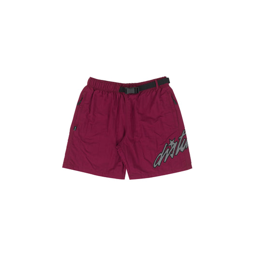 Cursive Nylon Shorts in Burgundy