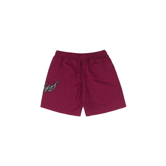 Cursive Nylon Shorts in Burgundy