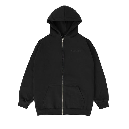 Tonal Zip Through Hoodie in Black